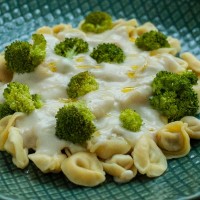 Marmita Capeletti de queijo ao molho de brócolis bechamel